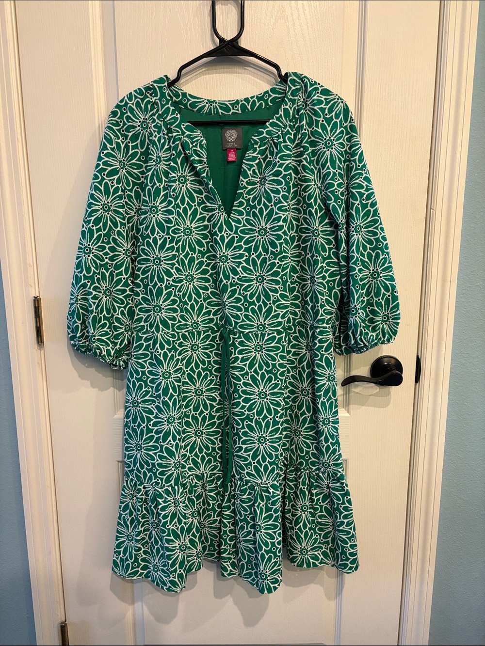 Vince Camuto Green Floral Embroidered Dress